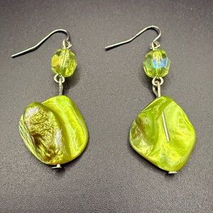 Lime Green Glass Drop Earrings Bright Unique